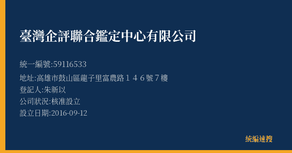 臺灣企評聯合鑑定中心有限公司的照片-統編 59116533(高雄市) 公司登記資料與營業項目詳細圖表