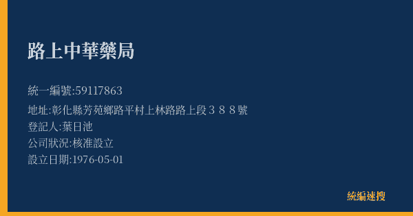 路上中華藥局的照片-統編 59117863(彰化縣) 公司登記資料與營業項目詳細圖表