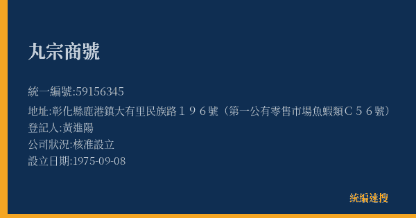 丸宗商號的照片-統編 59156345(彰化縣) 公司登記資料與營業項目詳細圖表