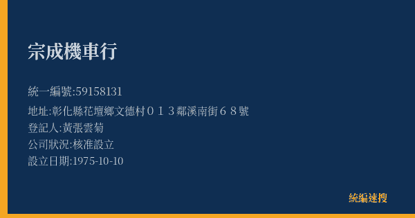 宗成機車行的照片-統編 59158131(彰化縣) 公司登記資料與營業項目詳細圖表