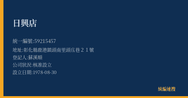 日興店的照片-統編 59215457(彰化縣) 公司登記資料與營業項目詳細圖表