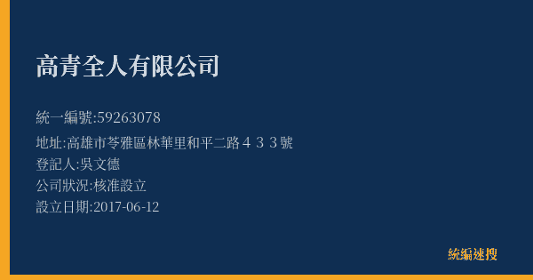 高青全人有限公司的照片-統編 59263078(高雄市) 公司登記資料與營業項目詳細圖表