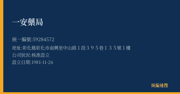 一安藥局的照片-統編 59284572(彰化縣) 公司登記資料與營業項目詳細圖表