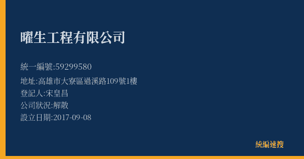 曜生工程有限公司的照片-統編 59299580(高雄市) 公司登記資料與營業項目詳細圖表