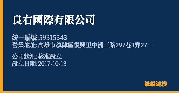 良右國際有限公司的照片-統編 59315343 公司登記資料與營業項目詳細圖表