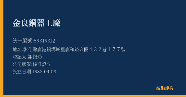 金良銅器工廠的照片-統編 59319312(彰化縣) 公司登記資料與營業項目詳細圖表