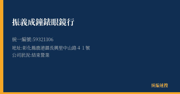 振義成鐘錶眼鏡行的照片-統編 59321106(彰化縣) 公司登記資料與營業項目詳細圖表