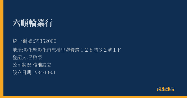 六順輪業行的照片-統編 59352000(彰化縣) 公司登記資料與營業項目詳細圖表