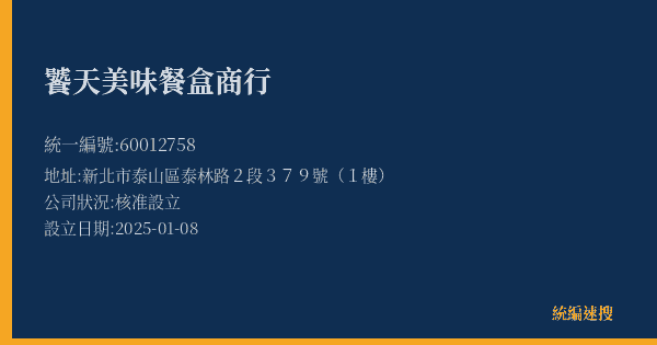 饕天美味餐盒商行的照片-統編 60012758(新北市) 公司登記資料與營業項目詳細圖表