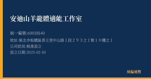 安迪山羊龍體適能工作室的照片-統編 60018140(新北市) 公司登記資料與營業項目詳細圖表