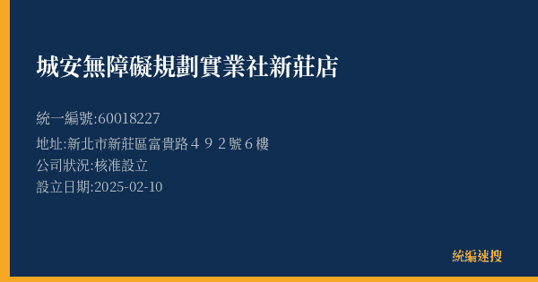 城安無障礙規劃實業社新莊店的照片-統編 60018227(新北市) 公司登記資料與營業項目詳細圖表