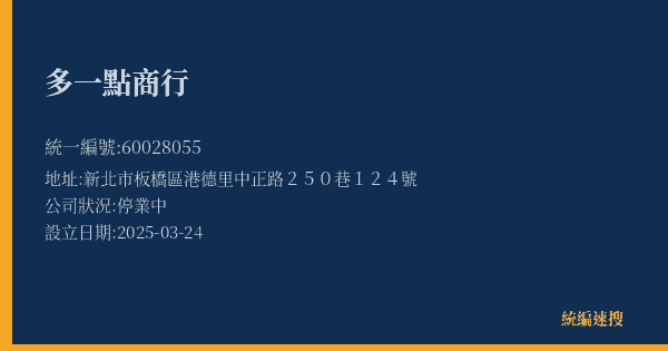 多一點商行的照片-統編 60028055(新北市) 公司登記資料與營業項目詳細圖表