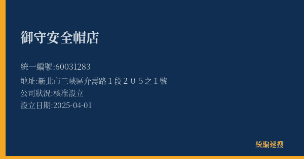 御守安全帽店的照片-統編 60031283(新北市) 公司登記資料與營業項目詳細圖表