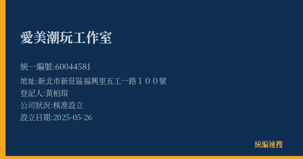 愛美潮玩工作室的照片-統編 60044581(新北市) 公司登記資料與營業項目詳細圖表