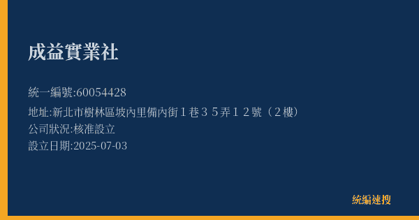 成益實業社的照片-統編 60054428(新北市) 公司登記資料與營業項目詳細圖表