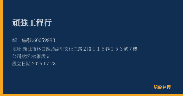 頑強工程行的照片-統編 60059893(新北市) 公司登記資料與營業項目詳細圖表