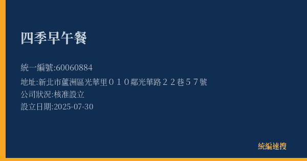 四季早午餐的照片-統編 60060884(新北市) 公司登記資料與營業項目詳細圖表
