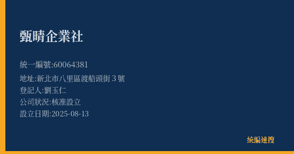 甄晴企業社的照片-統編 60064381(新北市) 公司登記資料與營業項目詳細圖表