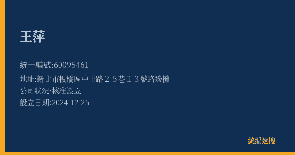 王萍的照片-統編 60095461(新北市) 公司登記資料與營業項目詳細圖表