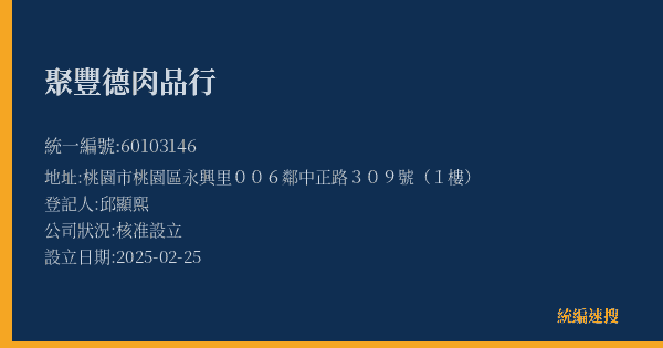 聚豐德肉品行的照片-統編 60103146(桃園市) 公司登記資料與營業項目詳細圖表