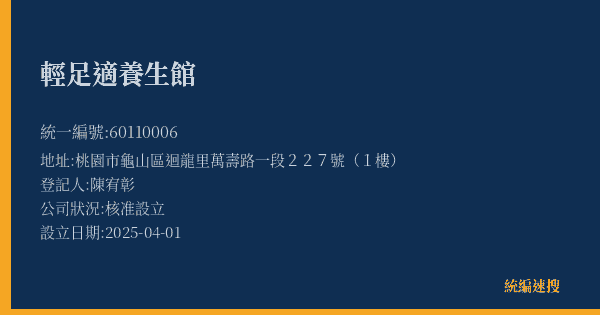 輕足適養生館的照片-統編 60110006(桃園市) 公司登記資料與營業項目詳細圖表
