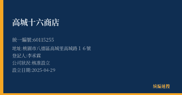 高城十六商店的照片-統編 60115255(桃園市) 公司登記資料與營業項目詳細圖表