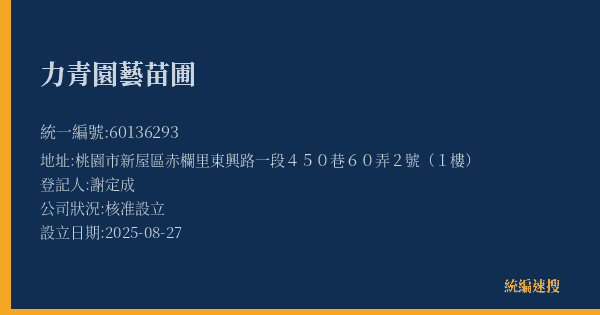 力青園藝苗圃的照片-統編 60136293(桃園市) 公司登記資料與營業項目詳細圖表