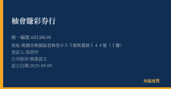 柚會賺彩券行的照片-統編 60138638(桃園市) 公司登記資料與營業項目詳細圖表