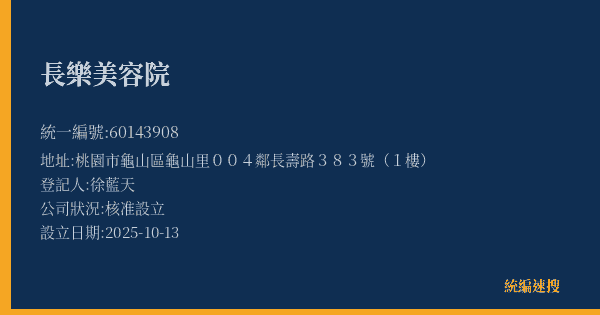 長樂美容院的照片-統編 60143908(桃園市) 公司登記資料與營業項目詳細圖表