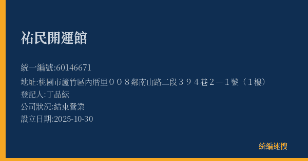 祐民開運館的照片-統編 60146671(桃園市) 公司登記資料與營業項目詳細圖表