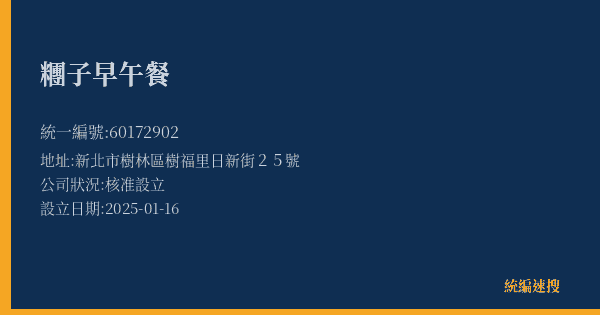 糰子早午餐的照片-統編 60172902(新北市) 公司登記資料與營業項目詳細圖表