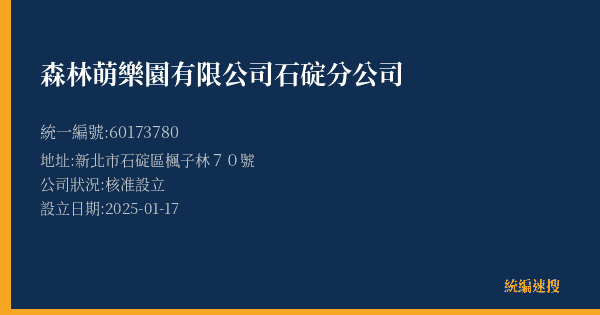 森林萌樂園有限公司石碇分公司的照片-統編 60173780(新北市) 公司登記資料與營業項目詳細圖表