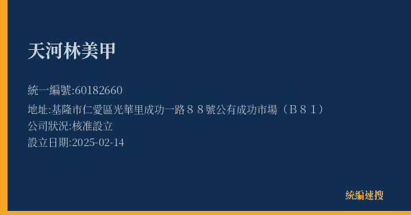天河林美甲的照片-統編 60182660(基隆市) 公司登記資料與營業項目詳細圖表