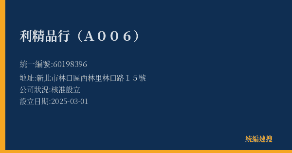 利精品行(A006)的照片-統編 60198396(新北市) 公司登記資料與營業項目詳細圖表