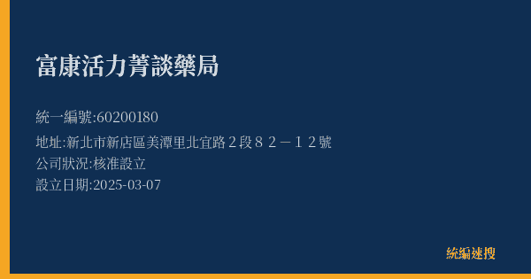 富康活力菁談藥局的照片-統編 60200180(新北市) 公司登記資料與營業項目詳細圖表