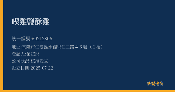 喫雞鹽酥雞的照片-統編 60212806(基隆市) 公司登記資料與營業項目詳細圖表
