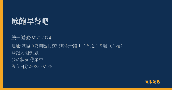歐飽早餐吧的照片-統編 60212974(基隆市) 公司登記資料與營業項目詳細圖表