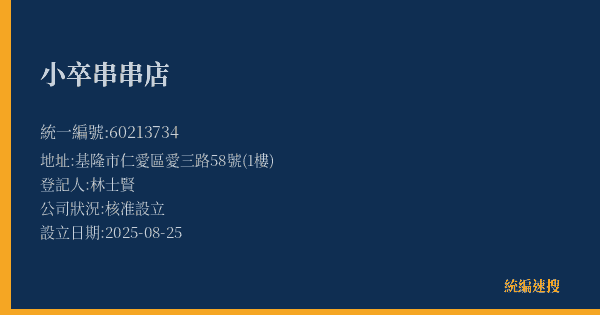小卒串串店的照片-統編 60213734(基隆市) 公司登記資料與營業項目詳細圖表