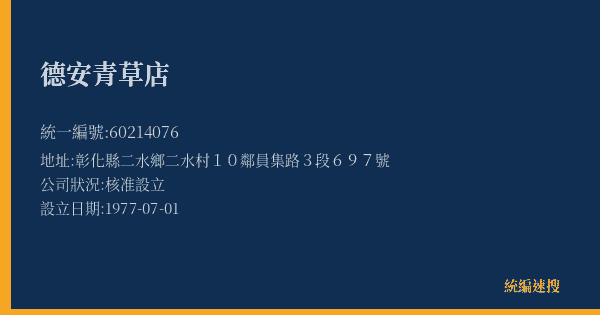 德安青草店的照片-統編 60214076(彰化縣) 公司登記資料與營業項目詳細圖表
