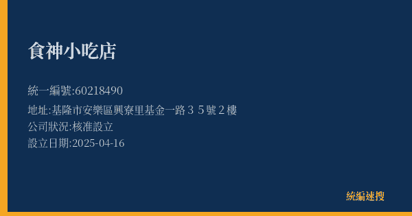 食神小吃店的照片-統編 60218490(基隆市) 公司登記資料與營業項目詳細圖表