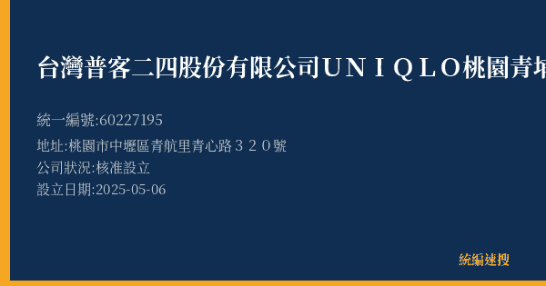 台灣普客二四股份有限公司UNIQLO桃園青埔店停車場的照片-統編 60227195(桃園市) 公司登記資料與營業項目詳細圖表