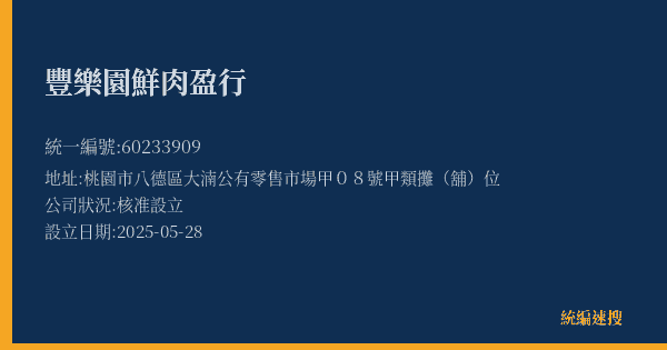 豐樂園鮮肉盈行的照片-統編 60233909(桃園市) 公司登記資料與營業項目詳細圖表