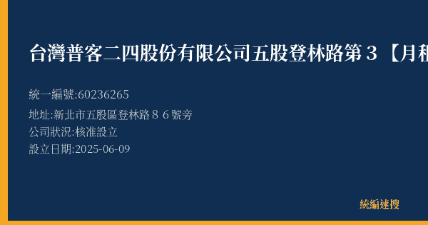 台灣普客二四股份有限公司五股登林路第3【月租】停車場的照片-統編 60236265(新北市) 公司登記資料與營業項目詳細圖表