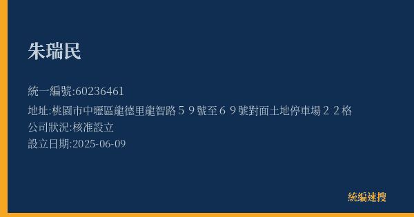 朱瑞民的照片-統編 60236461(桃園市) 公司登記資料與營業項目詳細圖表