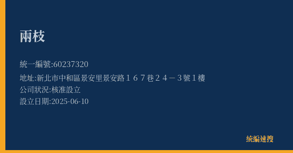 兩枝的照片-統編 60237320(新北市) 公司登記資料與營業項目詳細圖表
