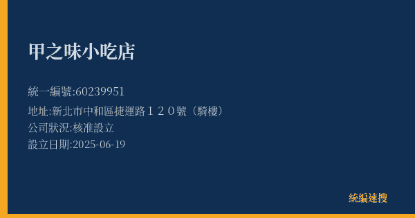 甲之味小吃店的照片-統編 60239951(新北市) 公司登記資料與營業項目詳細圖表