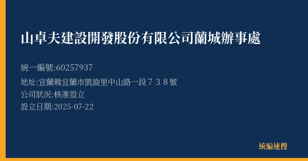 山卓夫建設開發股份有限公司蘭城辦事處的照片-統編 60257937(宜蘭縣) 公司登記資料與營業項目詳細圖表