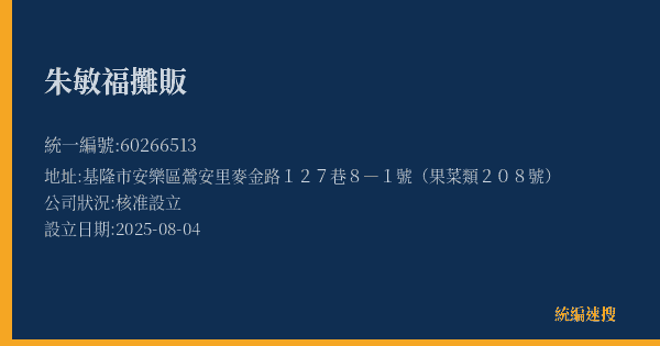 朱敏福攤販的照片-統編 60266513(基隆市) 公司登記資料與營業項目詳細圖表