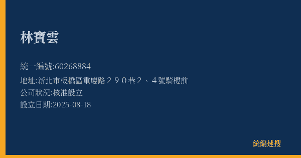 林寶雲的照片-統編 60268884(新北市) 公司登記資料與營業項目詳細圖表
