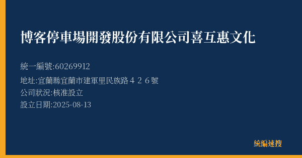 博客停車場開發股份有限公司喜互惠文化的照片-統編 60269912(宜蘭縣) 公司登記資料與營業項目詳細圖表